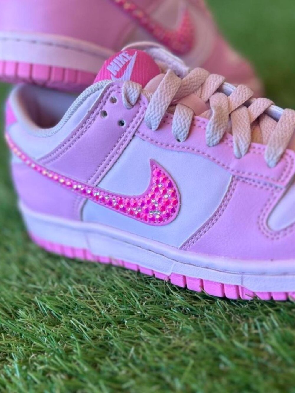 💖✨ Custom Nike Dunk Low Pink Bling | Rhinestone Swoosh | Authentic | Kids’